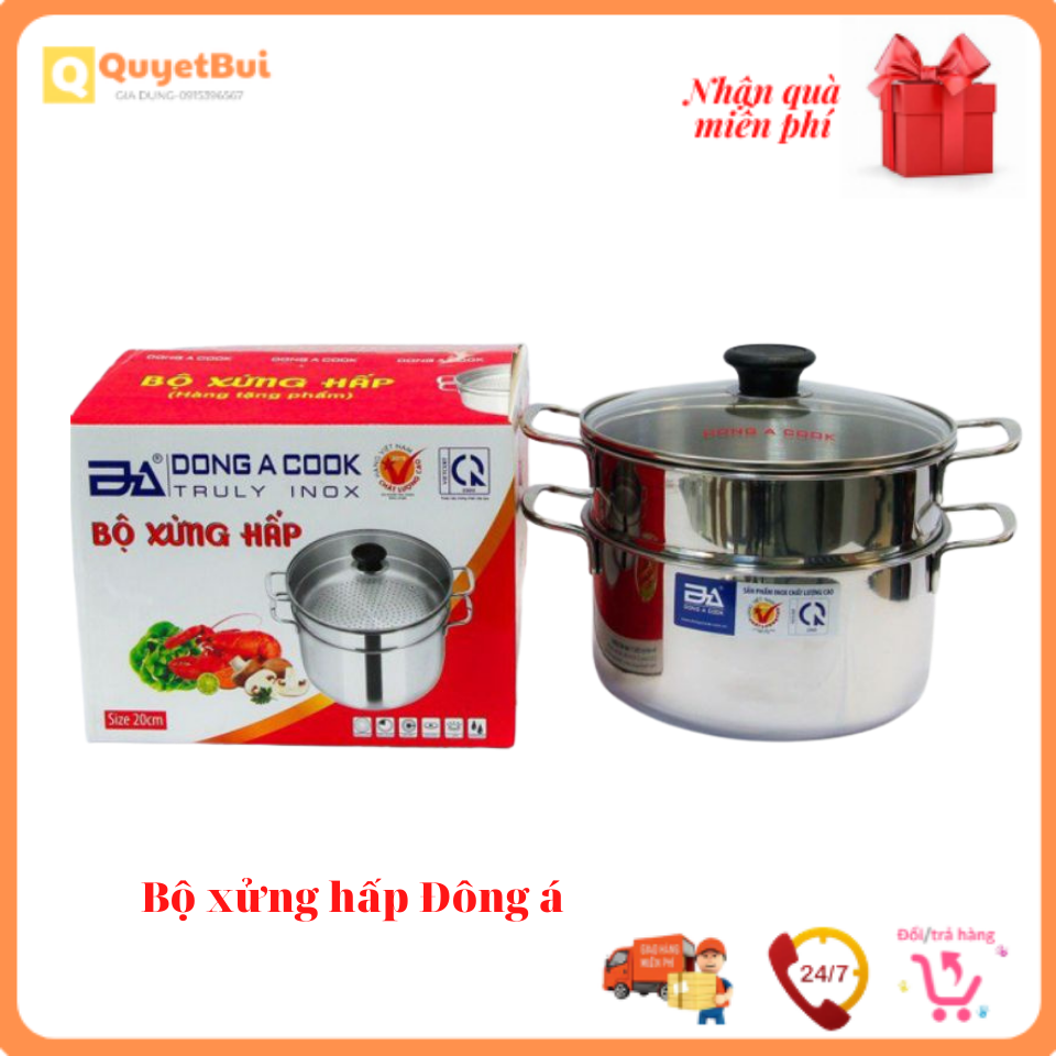 Nồi hấp inox 2 tầng đông á - xửng hấp đáy từ hàng chính hãng size 24cm quyetbui store