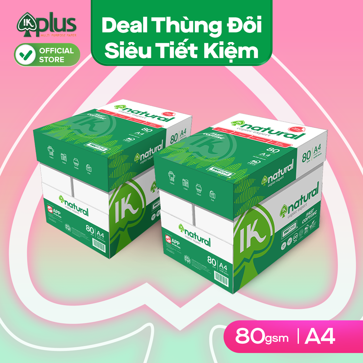 Combo 2 Thùng giấy IK Natural A4 80gsm - Giấy photo, giấy in văn phong, giấy vẽ - Hàng chính hãng