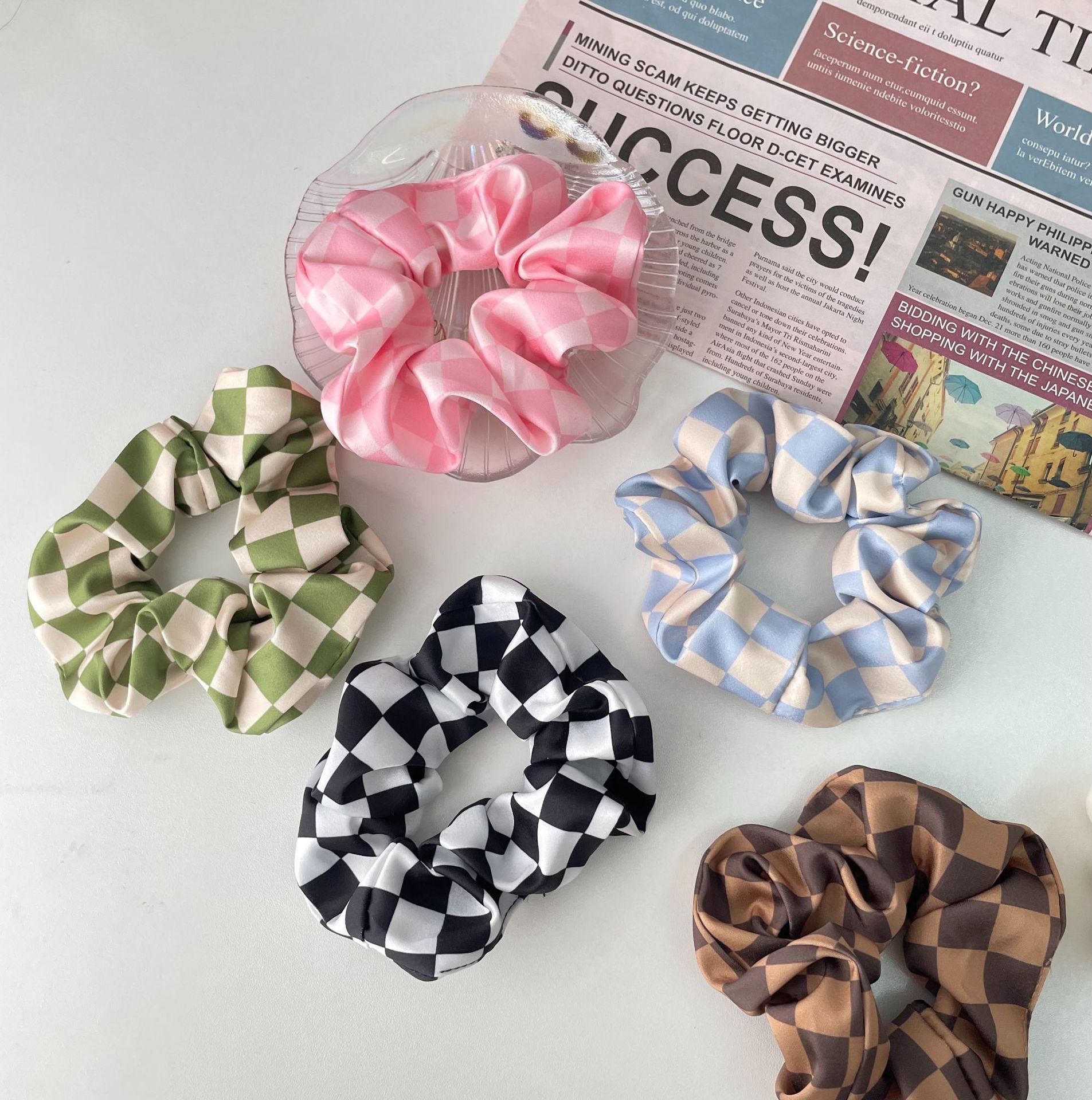 Dây cột tóc Scrunchies Cột Tóc Vải Hoạ Tiết Sọc Caro Cao Cấp