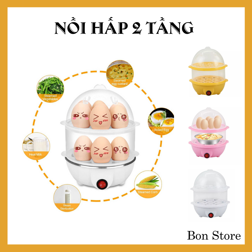 [HCM] Nồi Hấp Đa Năng, Máy Hấp trứng luộc trứng hấp các loại đồ ăn, Máy hấp đa năng hai tầng/Tặng Kèm Cốc Đong/Bon Store7788