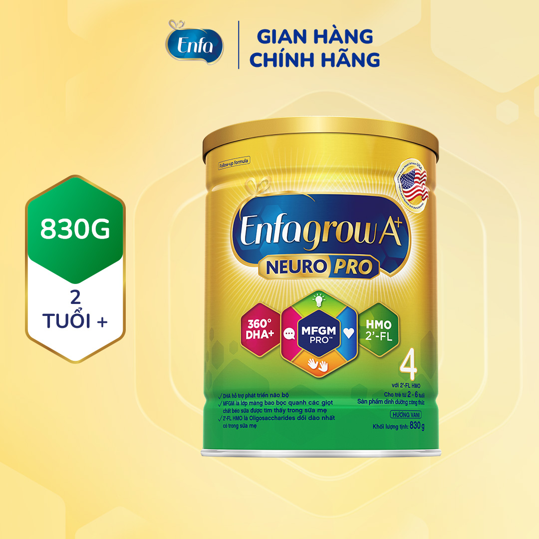 [Quà tặng không bán] Sữa Bột Enfagrow A+ Neuropro 4 830g với DHA giúp phát triển não bộ cho Trẻ Từ 2 – 6 Tuổi  -1