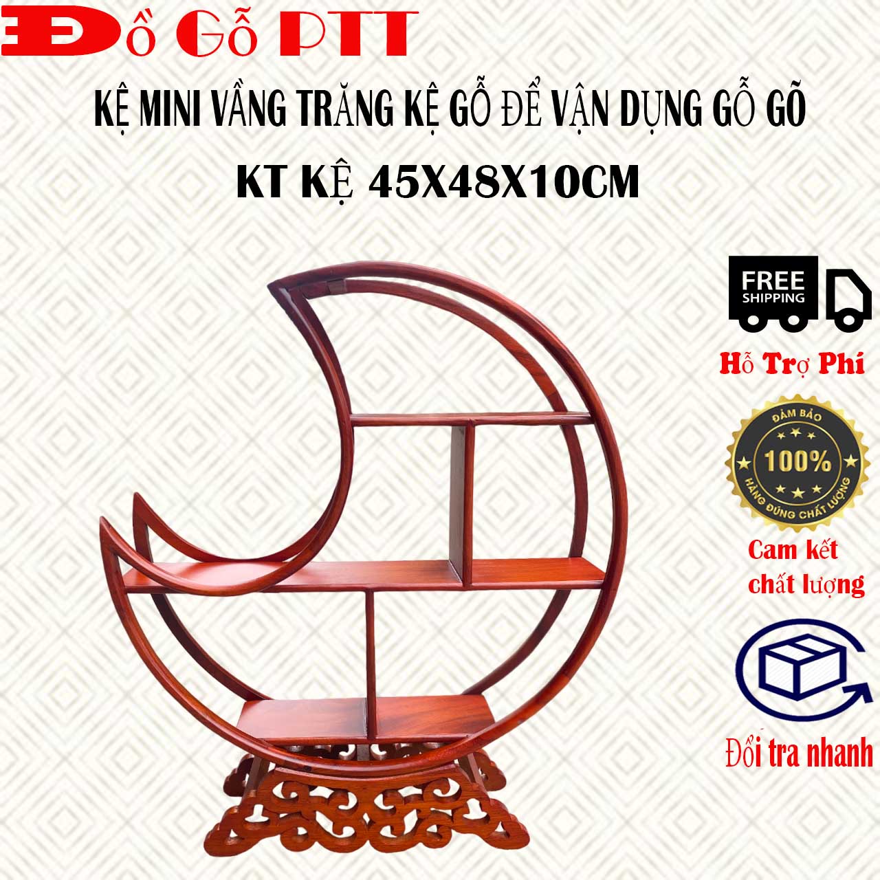 Kệ để đồ đa năng, kệ để đồ trang điểm  hình vầng trăng trang trí nhà cửa gỗ gõ