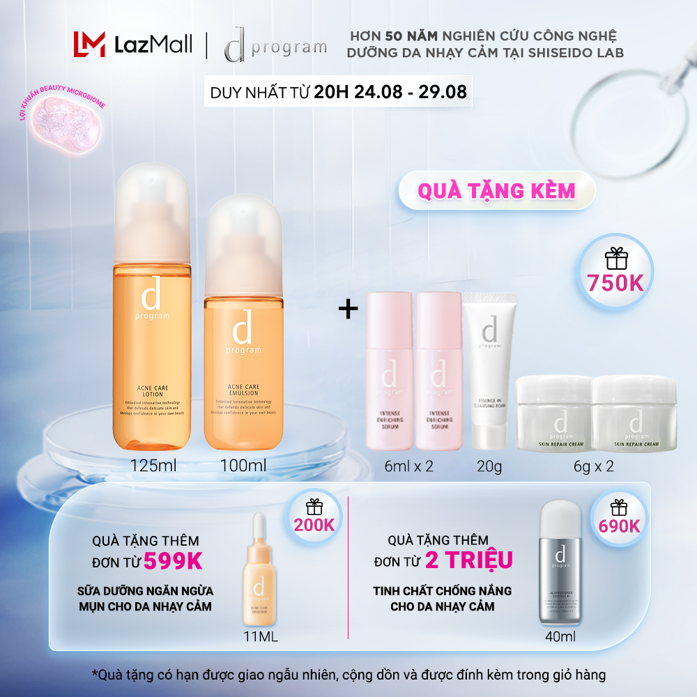 Bộ sản phẩm dưỡng da cải thiện tình trạng mụn dProgram Acne Care Lotion 125ml + Emulsion 100ml
