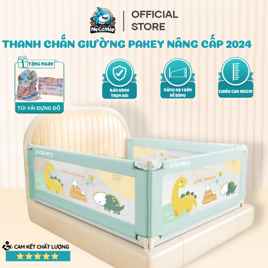 Thanh chắn giường cho bé SALE giá nhập, chặn giường Pakey dạng trượt cao tối đa 105cm có 3 màu phù hợp bé trai bé gái