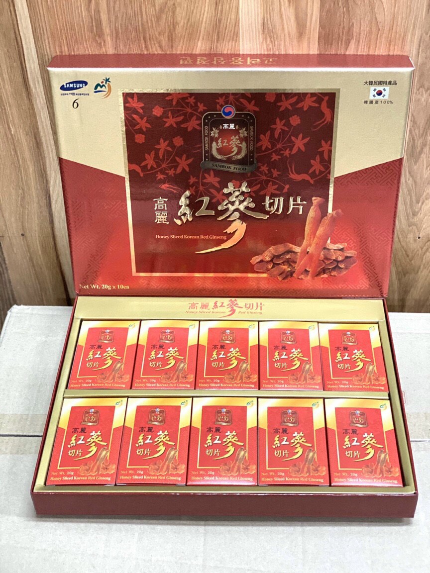 Hồng Sâm Thái Lát Tẩm Mật Ong Sambok Hàn Quốc Hộp 10 Gói x 20gr, Tăng Cường Đề Kháng Và Phòng Chống Bệnh Tật