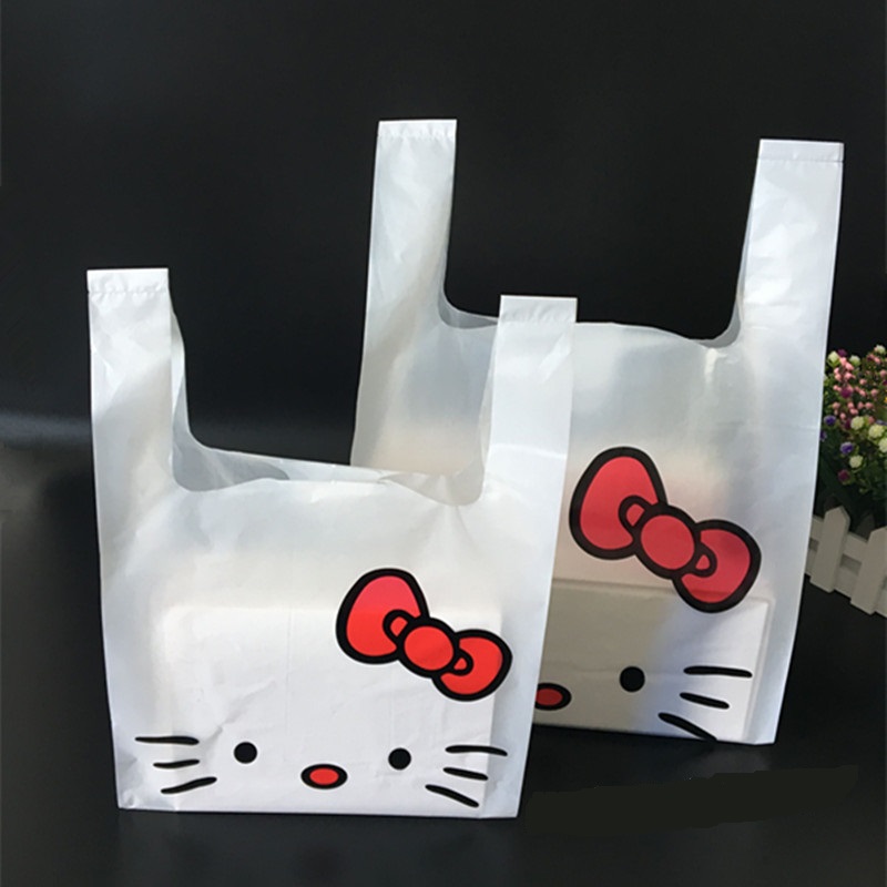 Túi nilon đựng đồ, đựng rác hình đầu hello kitty dễ thương set 10 cái size s/m/l