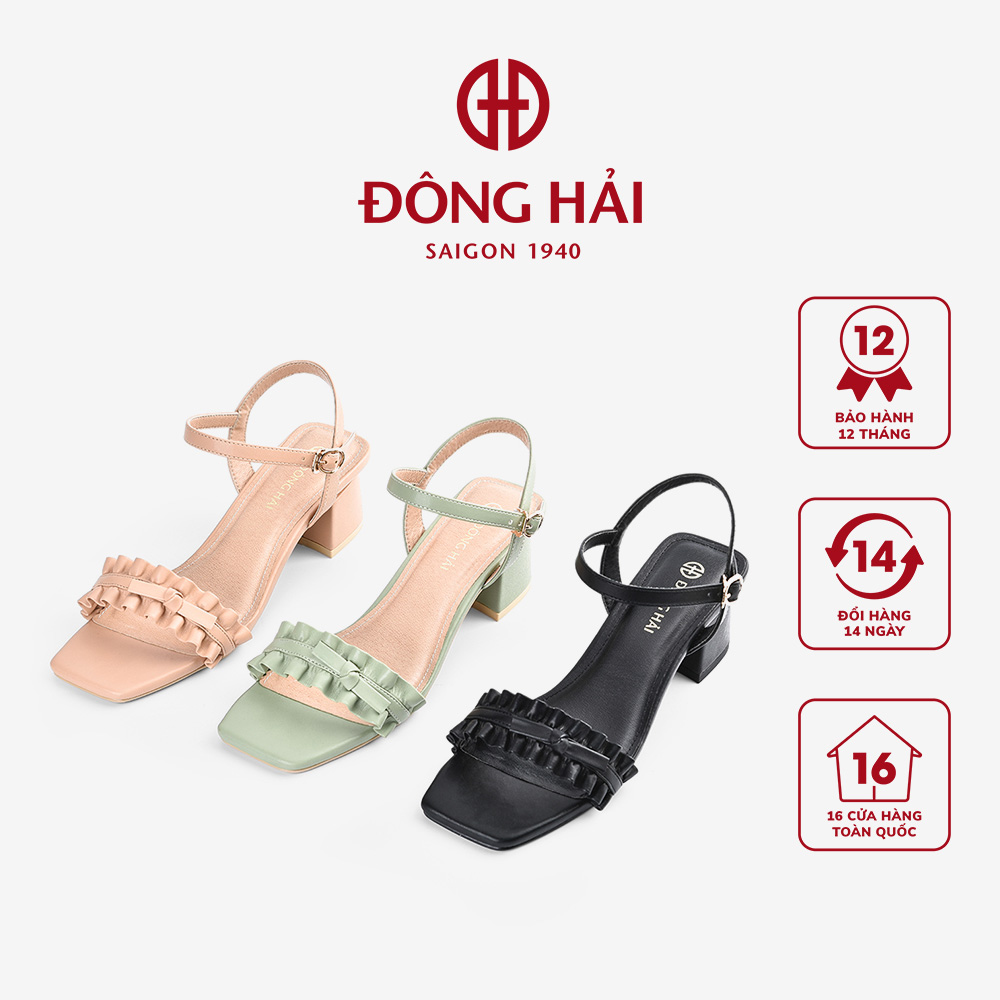  Giày Sandal Cao Gót 6cm Gót Vuông Đông Hải Họa Tiết Quai Nhún Trẻ Trung - S81Q8 