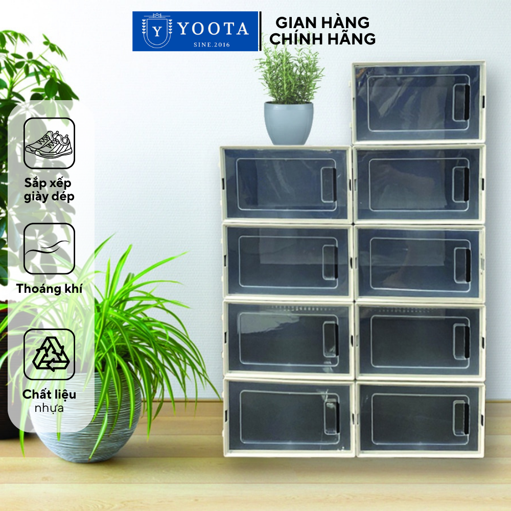 Combo 6 Hộp Đựng Giày Nhựa Cứng Nắp Ngang Lắp Ráp, Hộp Đựng Giày Lắp Ghép Tủ Đựng Đồ Đa Năng Tiện Dụng