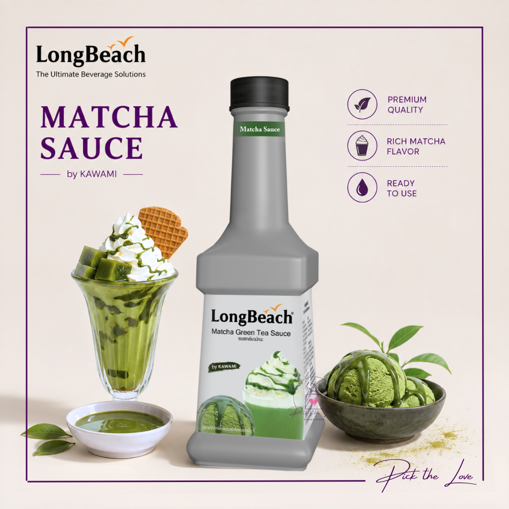 Sốt Trà Xanh Matcha LongBeach 900ml – Matcha Green Tea Sauce, Xuất Xứ Thái Lan