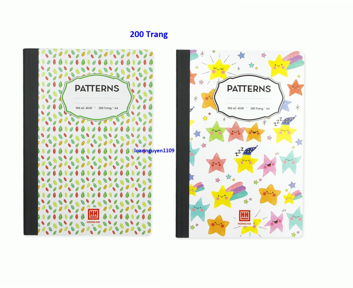 Tập 05 quyển sổ kẻ ngang 200 trang patterns hồng hà 4530 – khổ a4 - bìa bồi - không kẻ lề - gáy may