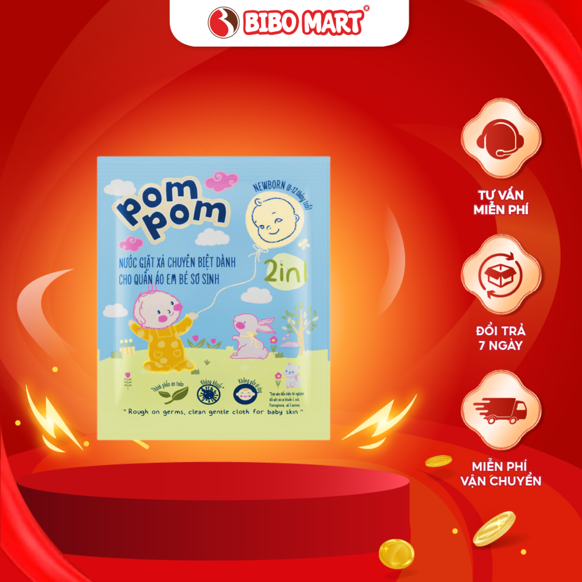 KM PomPom - Gel giặt xả Newborn 20ml Dành Cho Bé 0-12 Tháng - Bibo Mart