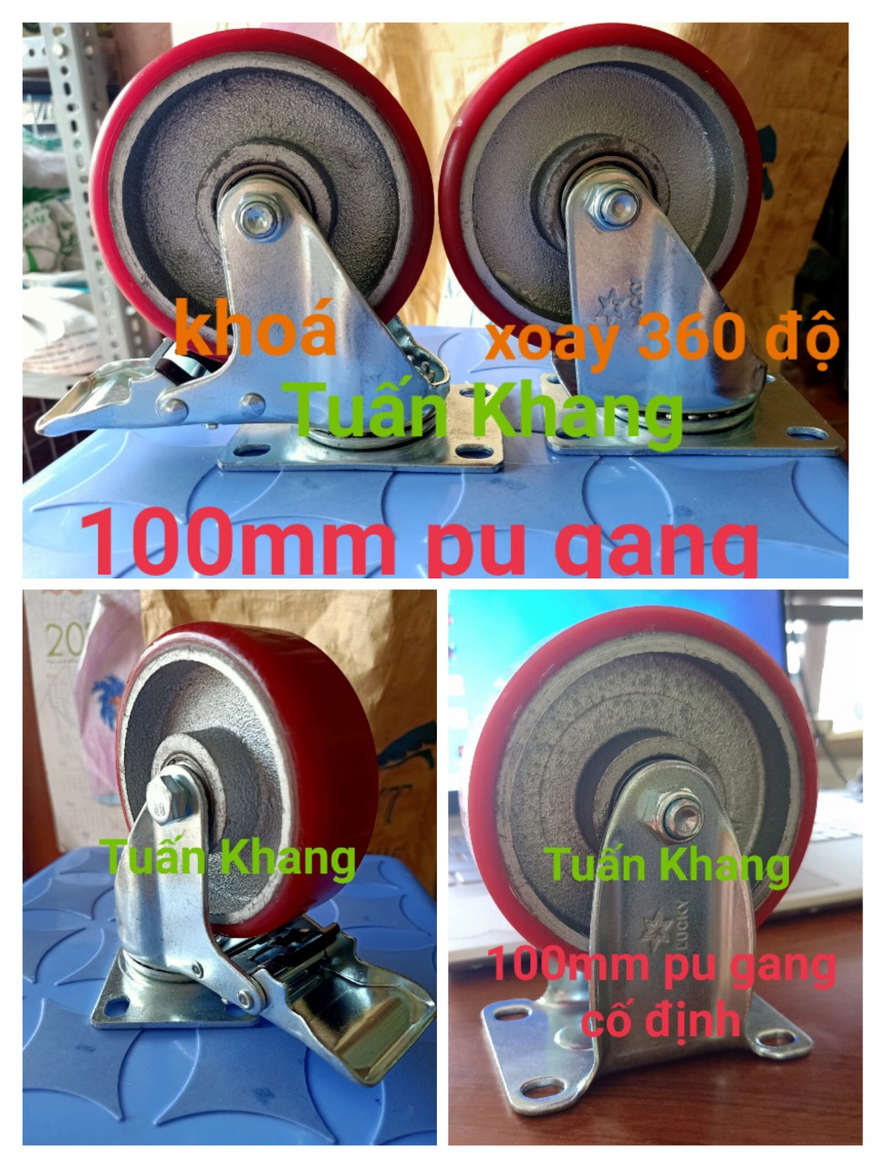 Bánh xe 100mm pu gang chịu tải tốt