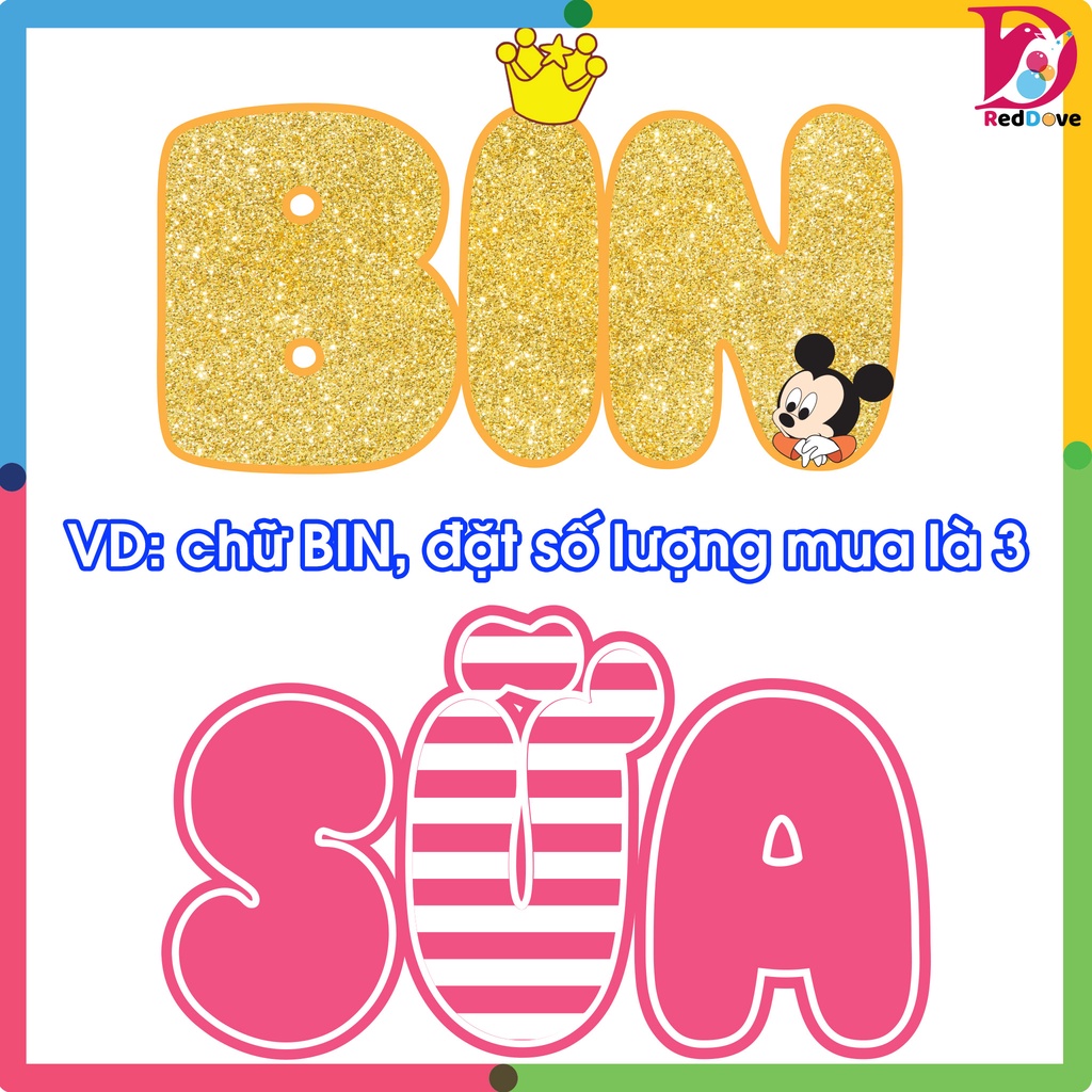 Tên bé để bàn trang trí sinh nhật, Tên bé để bàn kèm hình chibi trang trí sinh nhật, giá/1 chữ RTK002 RedDove