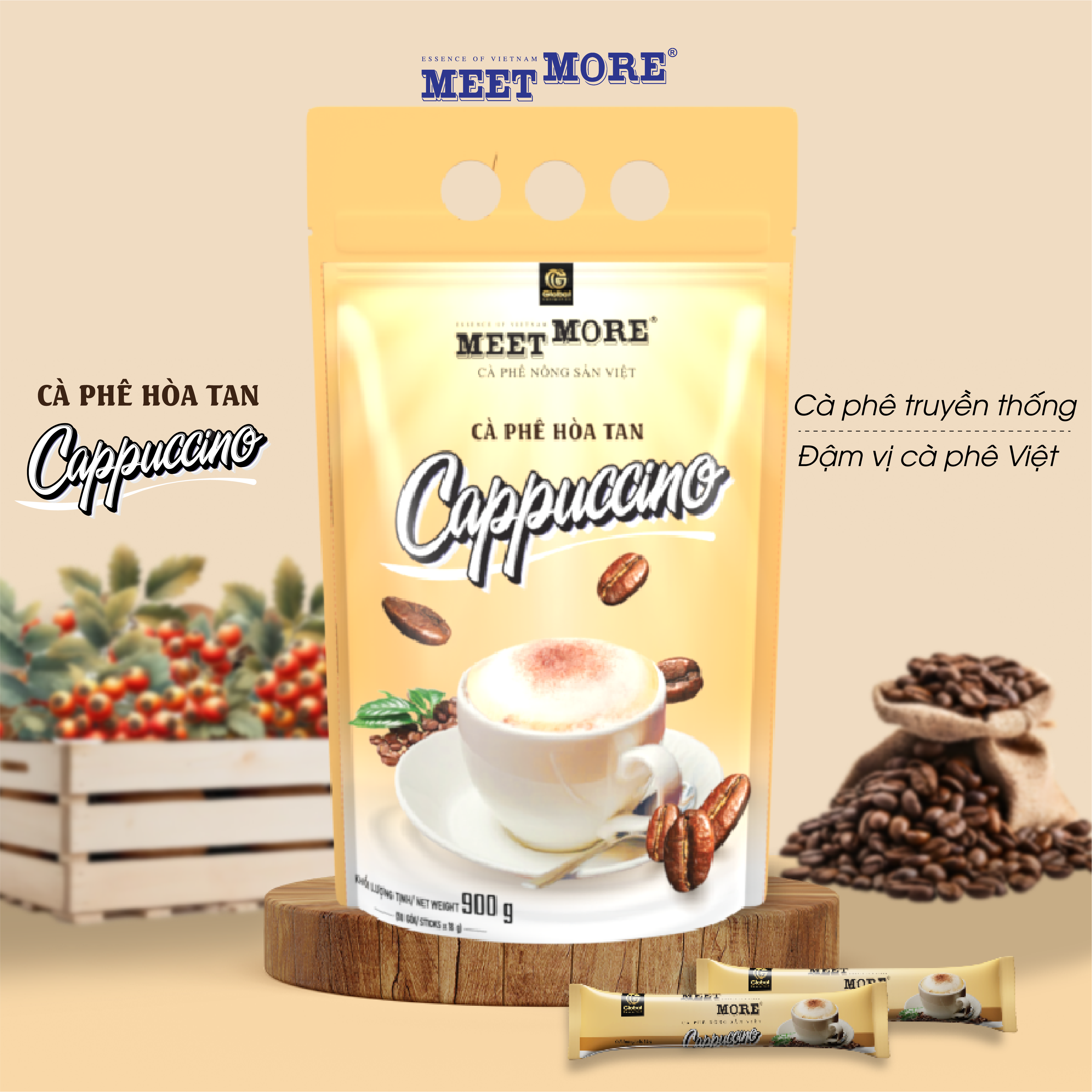 Bịch cà phê hòa tan capuccino Meet More