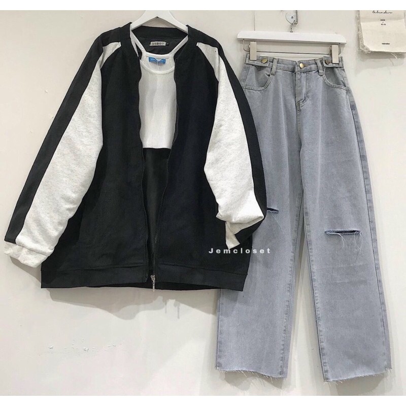Baggy jeans đai nút rách pt