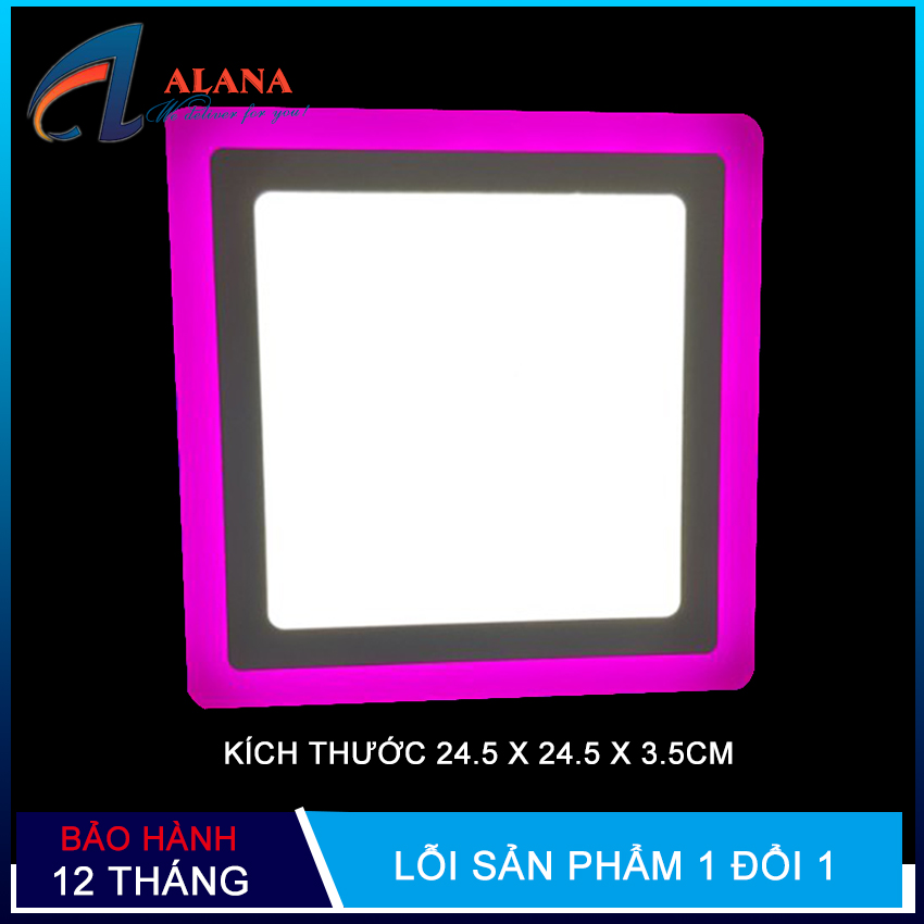 Đèn ốp trần, đèn led ốp trần nổi 24w 2 màu 3 chế độ thiết kế vuông thay đổi ánh sáng theo mỗi lần bật tắt công tắc chính