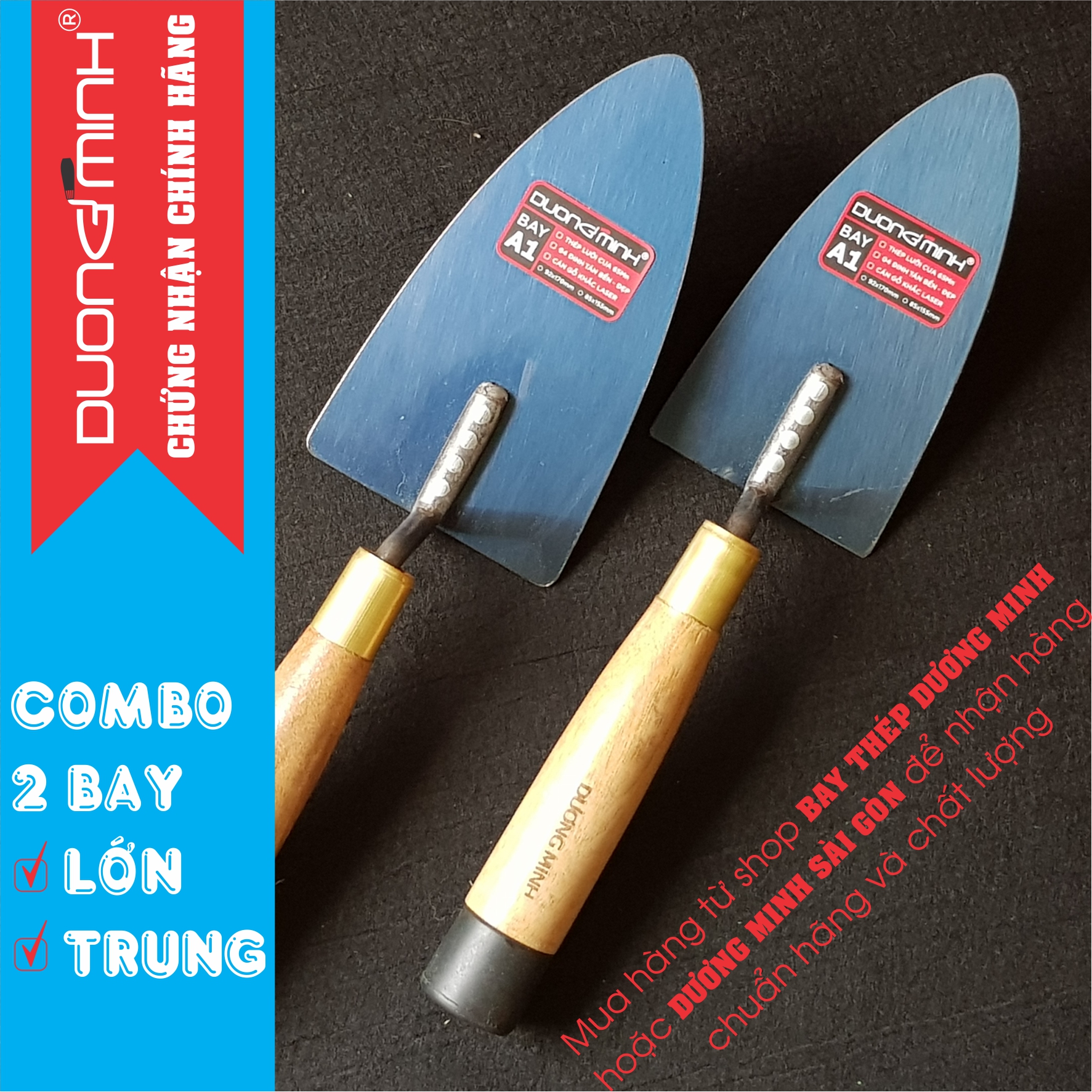 COMBO 2 Bay A1 XANH Lớn + Trung - DƯƠNG MINH - Bay thép lưỡi cưa Bay cao cấp Bay xây dựng bay thợ hồ bay xây tô bay làm vườn