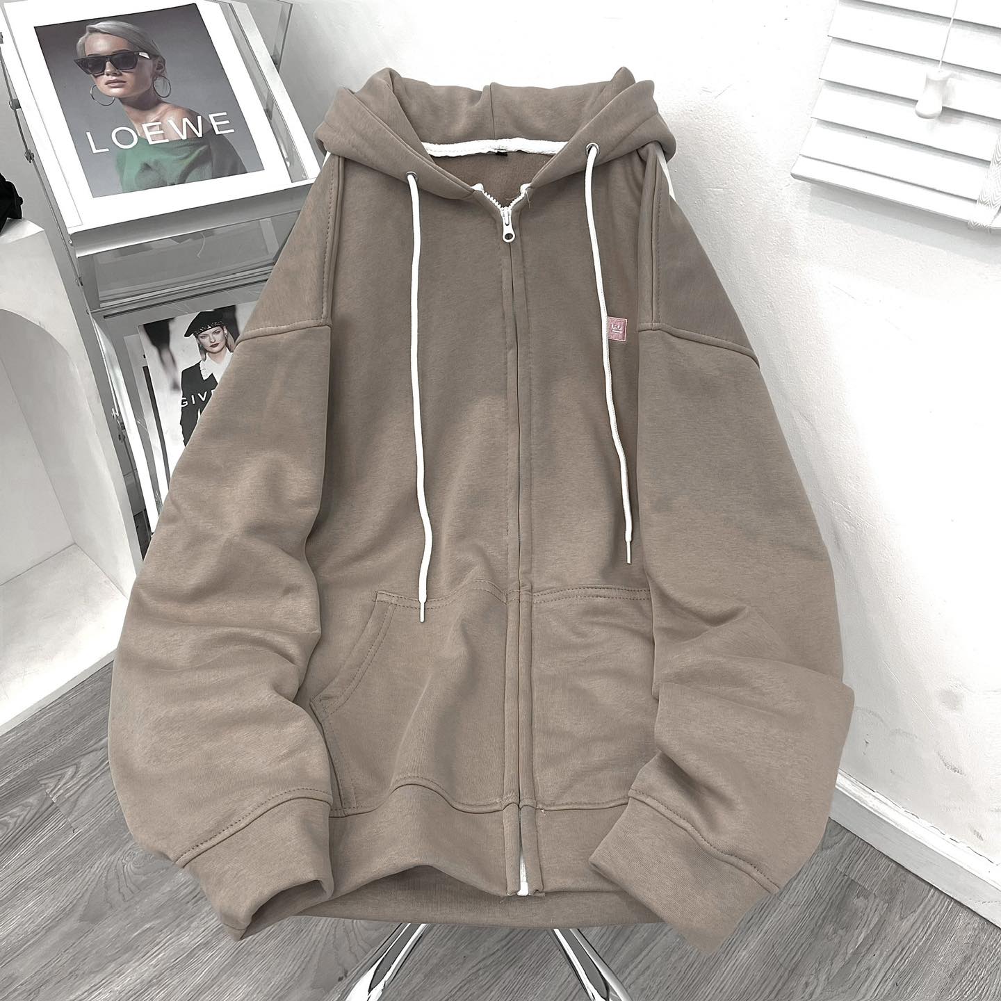 Hoodie zip Unisex Mặt vuông