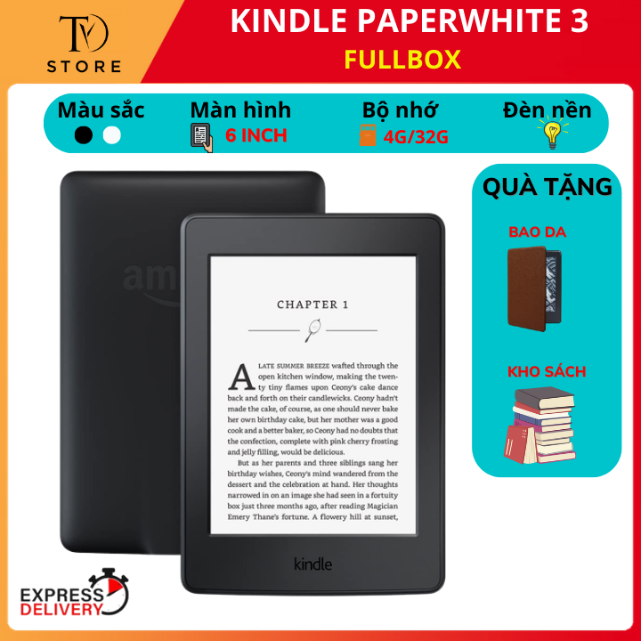 Máy đọc sách Kindle Paperwhite 3 , Kindle ppw 3, fullbox, bảo hành 06 tháng
