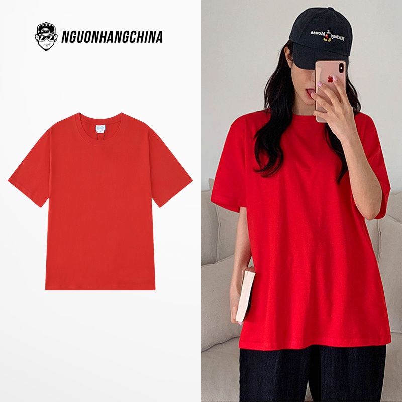 Áo phông Nelly Heybig tay ngắn basic trơn màu đỏ chất cotton 100%