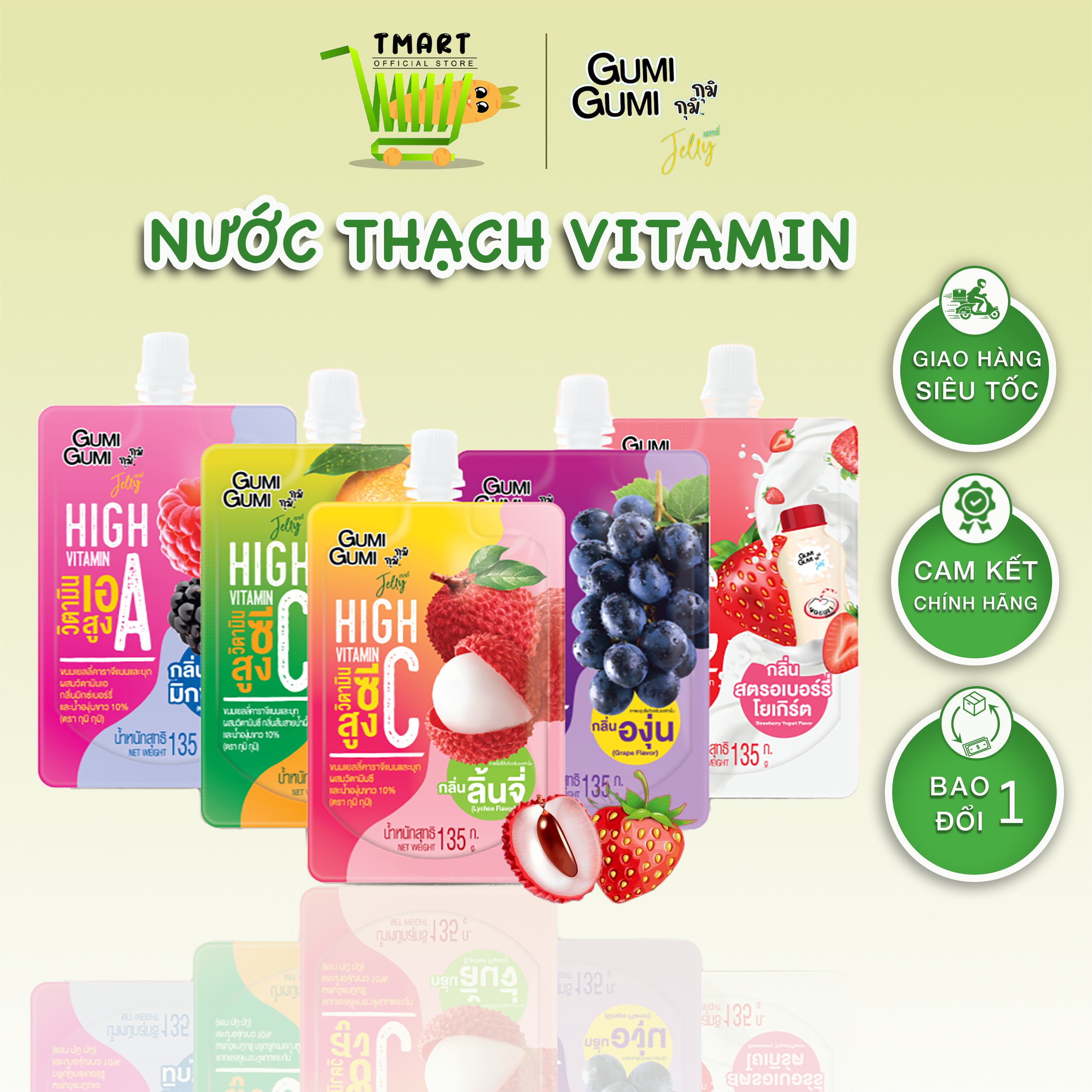 Nước Thạch Vitamin Jelly Gumi Gumi Thái Lan Các Vị Túi 135g