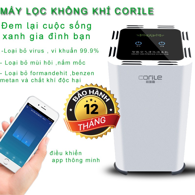 Máy lọc không khí CORILE app điều khiển từ xa thông minh khử trùng khử mùi lọc bụi mịn trong phòng 99.9% tiêu diệt vi khuẩn virus khỏi không khí