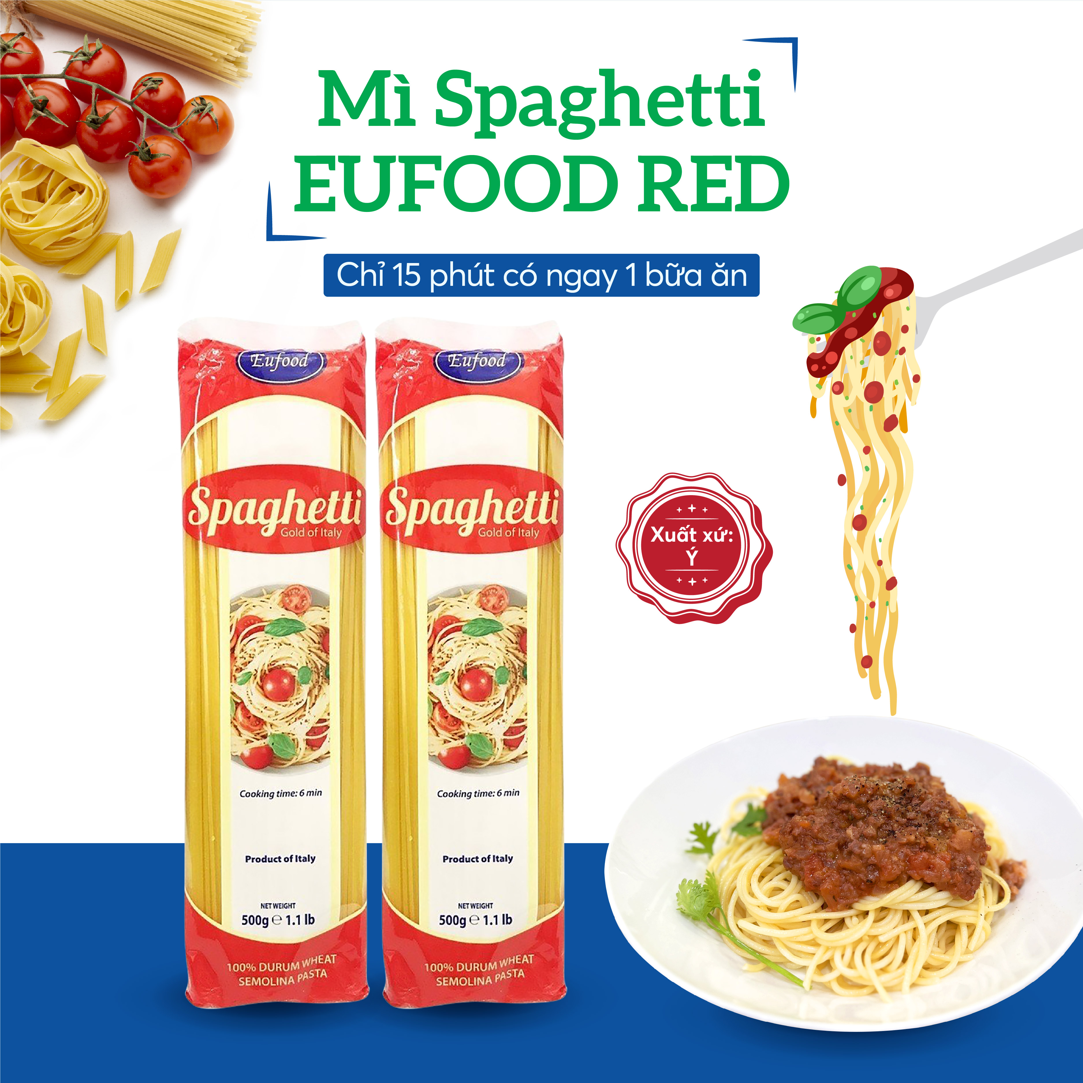 Mì spaghetti eufood red 500gr