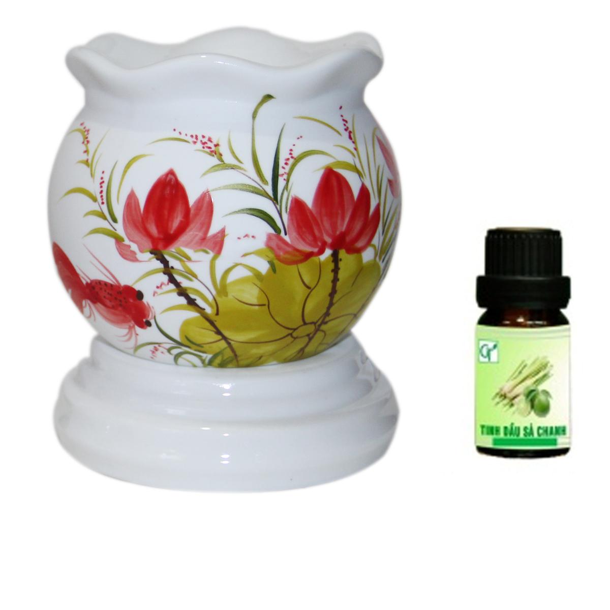 Đèn Xông Tinh Dầu Gốm Bát Tràng size 15x12cm + Tặng 1 chai tinh dầu Sả Chanh 1000000182+1000000127