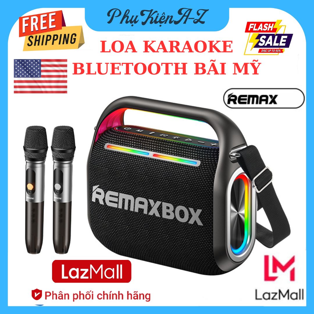LazMaII Sale 50% Loa Karaoke Bluetooth Hàng Mỹ, Loa Bluetooth Karaoke REMAX RB-M65 Bluetooth V5.4 2000mAh 100W Có LED 7 Màu Kèm 2 Mico Không Dây - Loa Xách Tay Âm Thanh Trầm Ấm Trung Thực.
