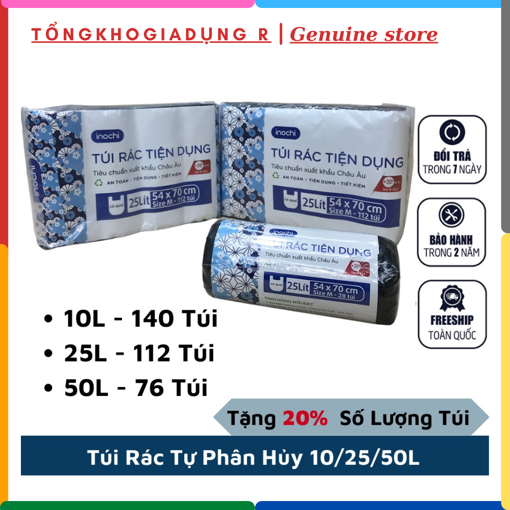 Túi rác tự phân hủy Inochi - Túi đựng rác tự phân hủy siêu tiện lợi - túi đựng rác thân thiện với môi trường - màu đen