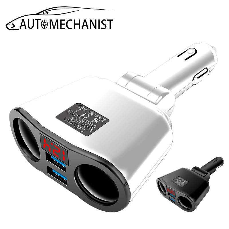 Sạc xe hơi 12-24v 2 cổng bật lửa 2 ổ cắm usb