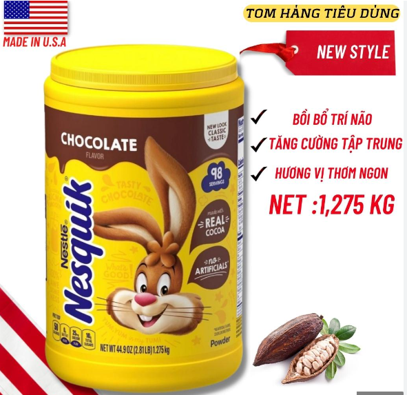 Bột Ca Cao Mỹ Nesttle Nestquik Hương Vị Chocolate 1.275Kg