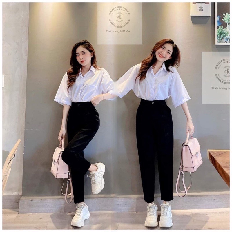 Quần tây nữ công sở hàn quốc cúc khóa EMIX , aoki, dáng dài, cạp cao, khóa giữa, vải tuyết mưa, Baggyaoki04