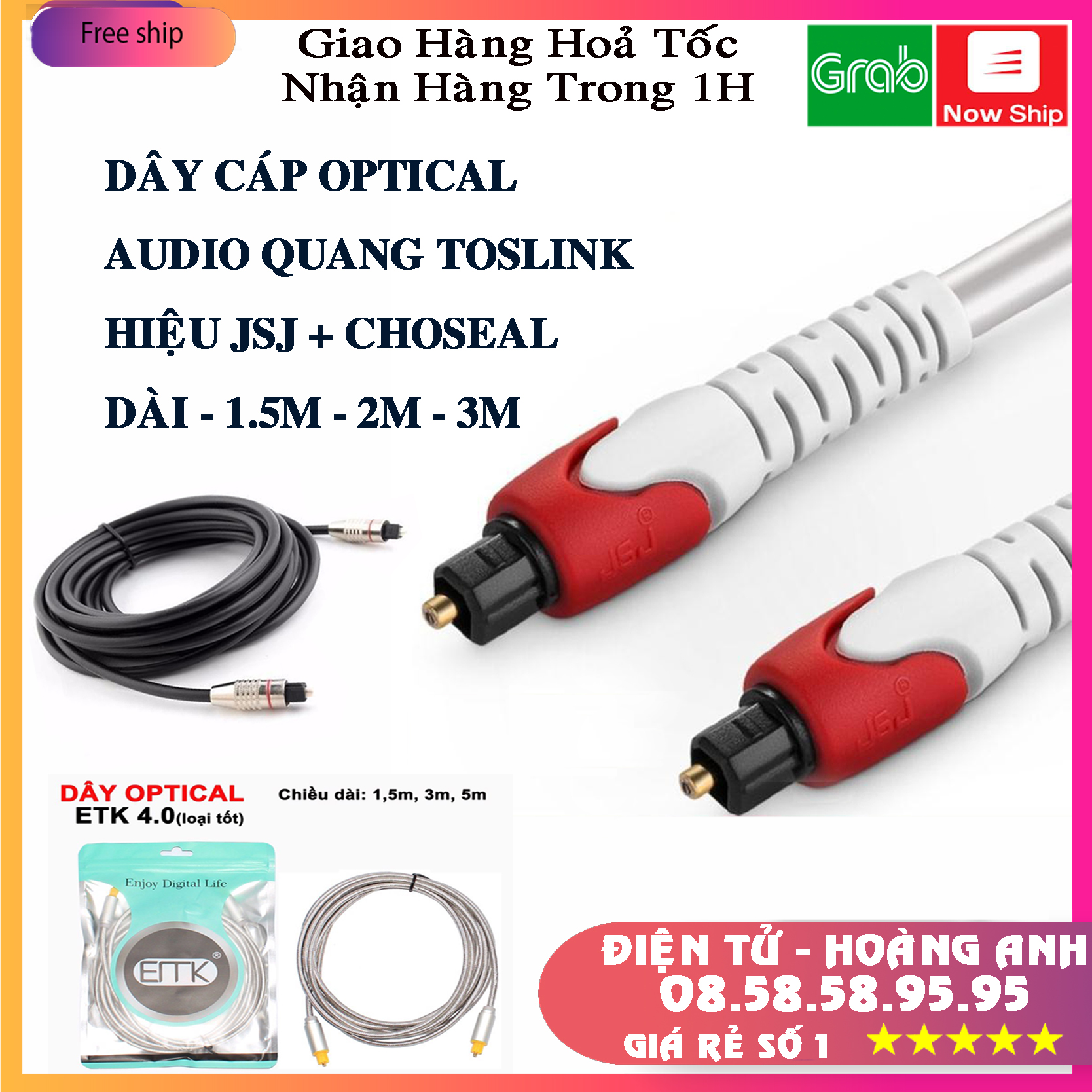 Dây cáp optical audio quang toslink hiệu jsj + choseal dài 1m - 2m - 3m - hàng chính hãng xịn