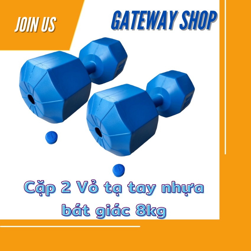 Cặp 2 vỏ tạ tay nhựa bát giác 8kg (Vỏ rỗng chưa đổ bê tông)