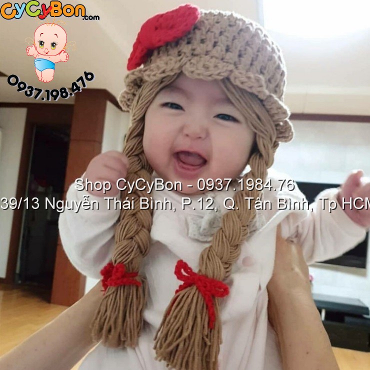 Nón Len Cho Bé Nơ Đỏ Thắt Bính 2 Bên Màu Cafe Sữa - Cực Xinh ạ :)