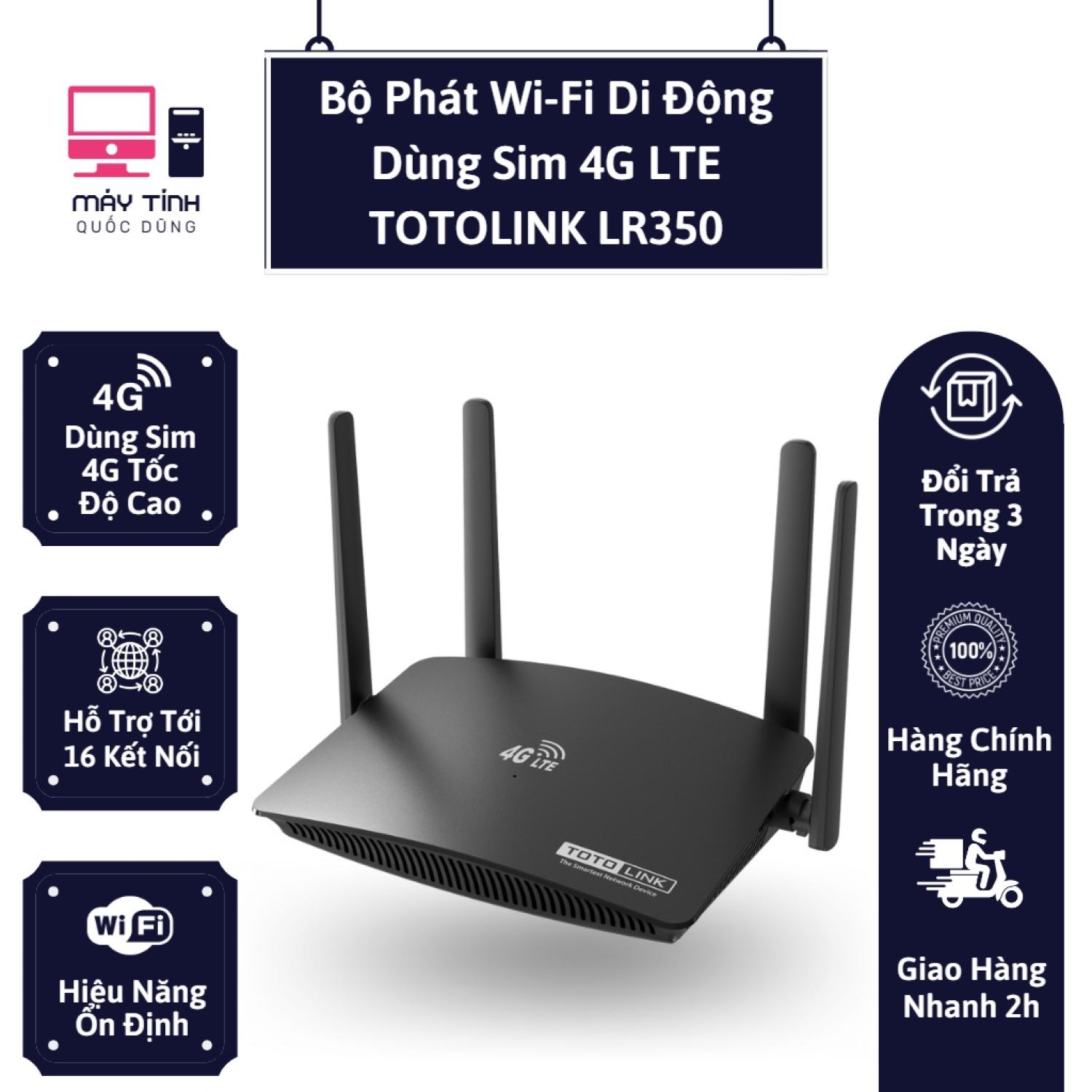 Bộ phát wi-fi di động dùng sim 4g lte totolink lr350 - hàng chính hãng i máy tính quốc dũng