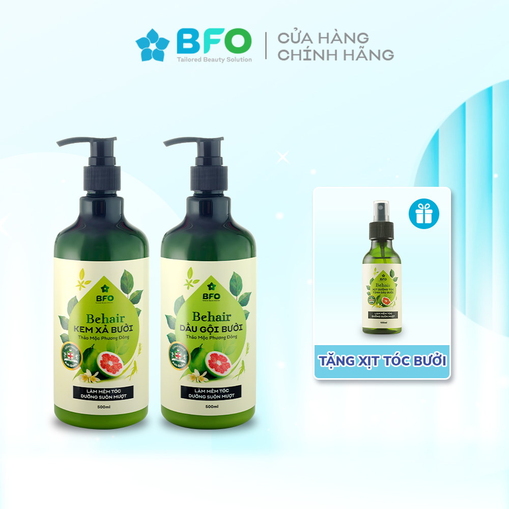 Combo gội xả tinh dầu bưởi behair bfo kích thích mọc tóc 500ml