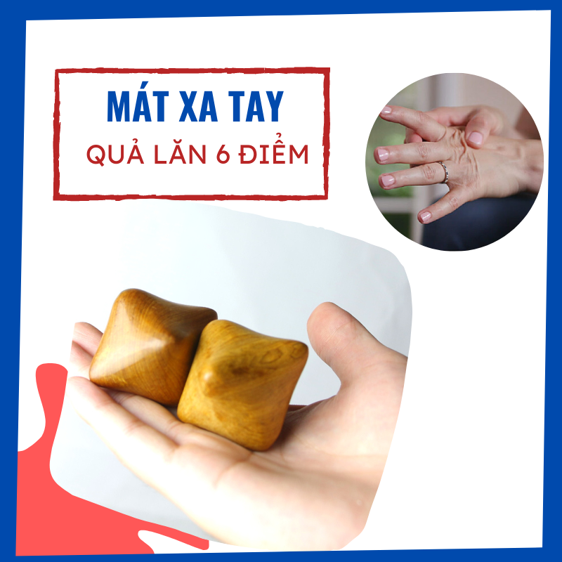 Quả lăn massage tay 6 điểm bằng gỗ - 2 quả