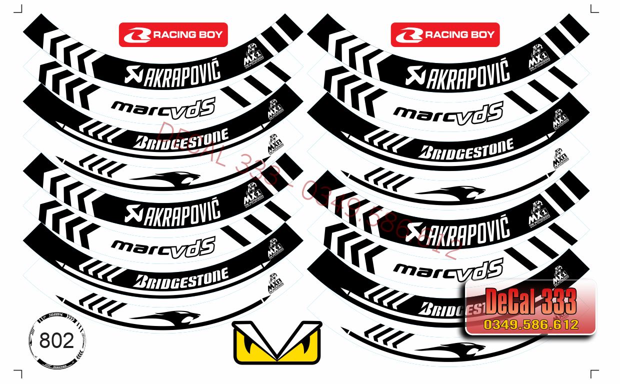 Tem 3 Lớp dán vành bản to đen trắng - MS 802 - Chống Nước, Chống Bay Màu