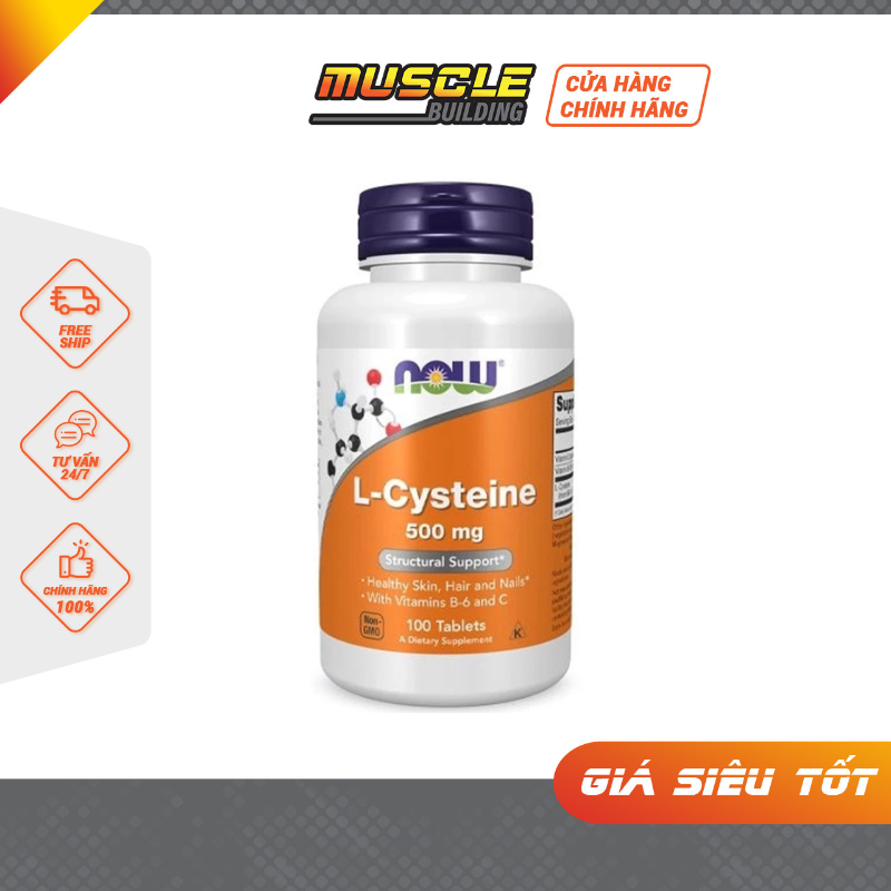 Viên uống Now L-Cysteine 500mg With Vitamin B-6 & C - hỗ trợ trị mụn, trắng da, hỗ trợ mọc tóc, đẹp da, móng khỏe