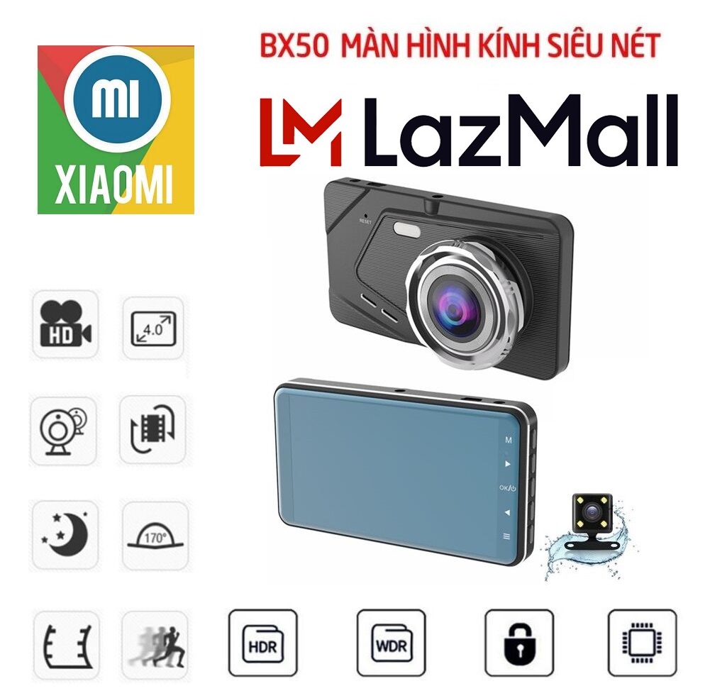 Xiaomi LazMall HCM CiTy Camera Hành Trình Ô Tô BX50 Trước Sau Full HD Tích Hợp 8 Đèn LED - 1080P Cao Cấp Hỗ Trợ Ghi Âm Ghi Hình Có Cam Lùi HD 1296P Ống Kính Kép Siêu Bền (Dual lens)