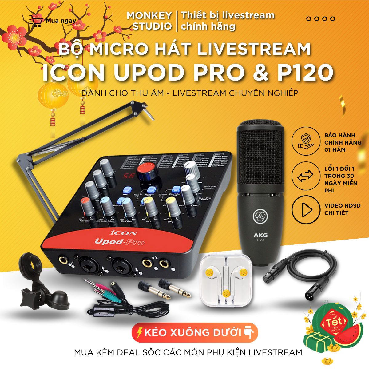 Mic Livestream | Micro thu âm Sound Card ICON UPOD PRO & Mic AKG P120 Hát Livestream ĐT Chuyên Nghiệ