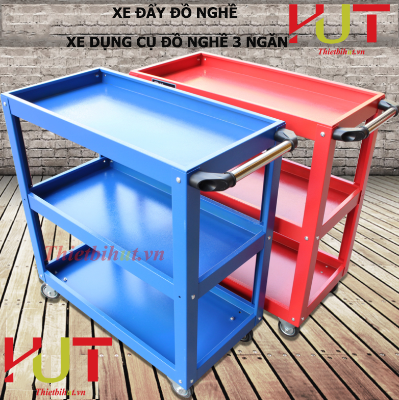 XE ĐẨY DỤNG CỤ- XE ĐẨY ĐỒ NGHỀ 3 NGĂN, CÓ TAY CẦM DÙNG CHO GARGE Ô TÔ, XE MÁY