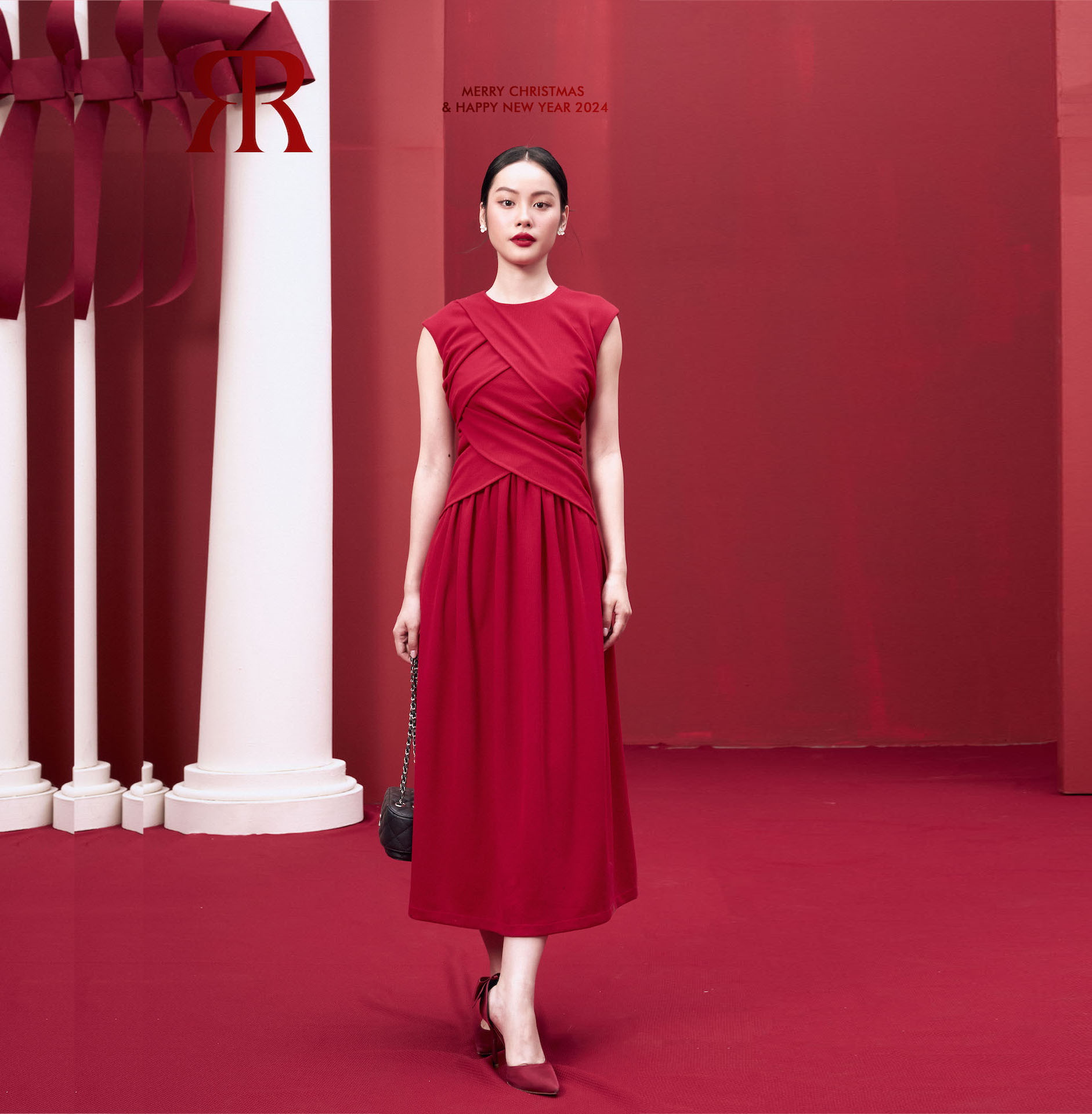 Rập - đầm cổ tròn không tay thân xếp tùng xòe - xmas 08