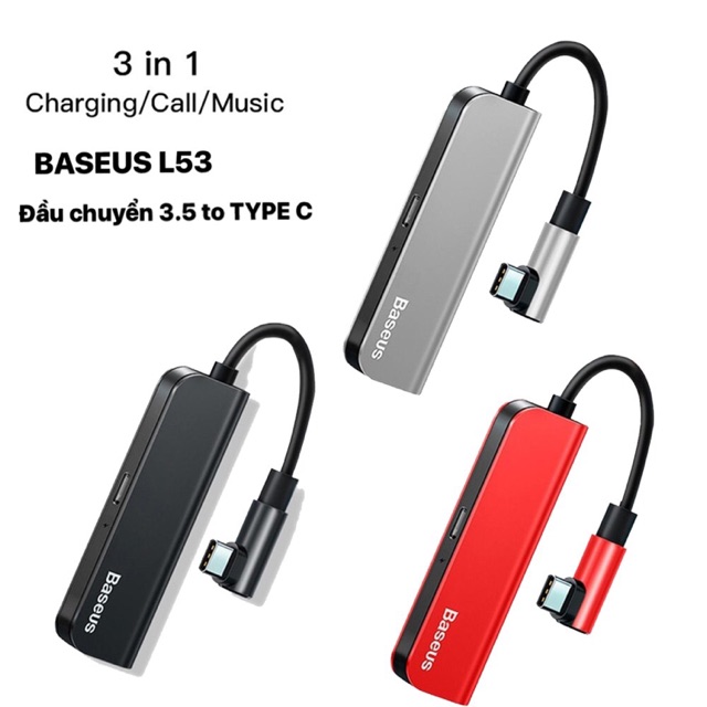Cáp chuyển đổi Type-C sang 3.5mm Baseus L53, Bộ chuyển đổi Type-C sang 3.5mm Baseus L53, vừa nghe nhạc vừa sạc, hộ trợ míc đàm thoại