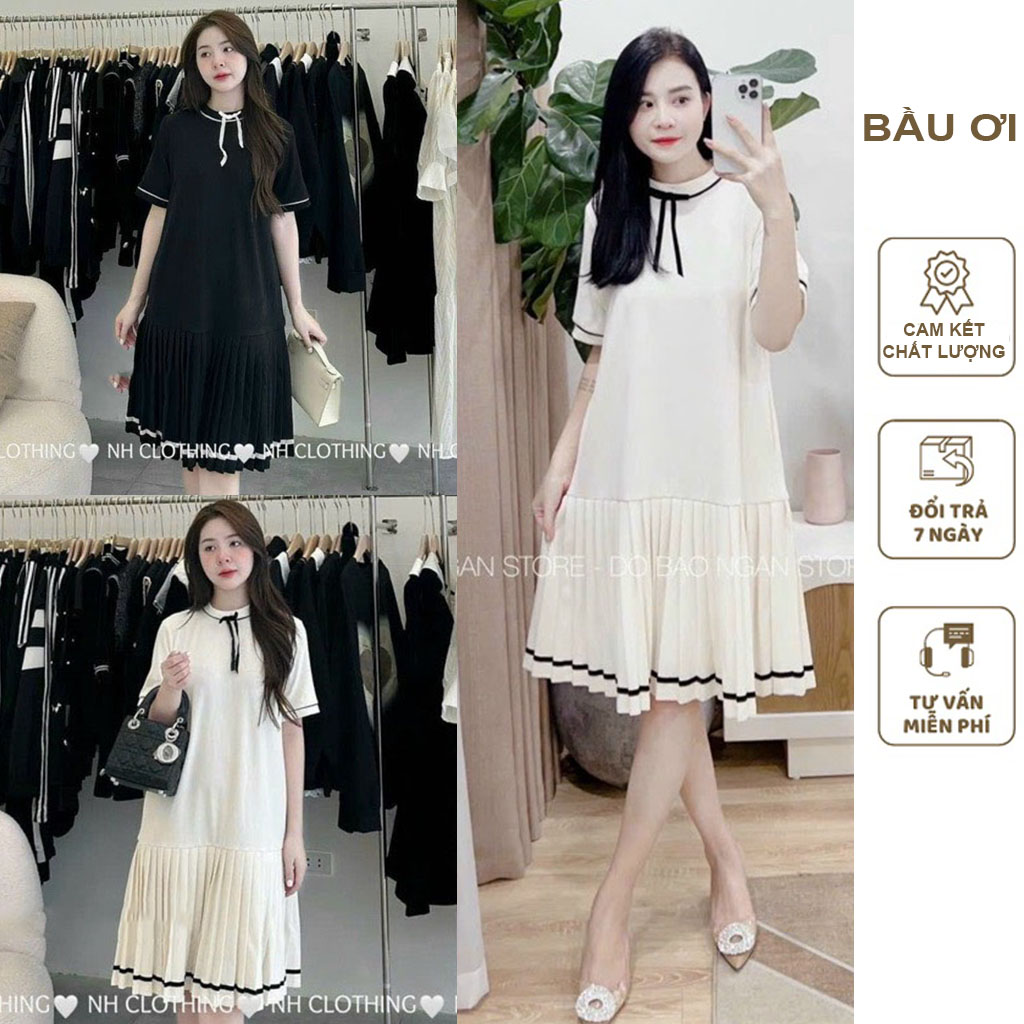 ĐẦM VÁY BẦU BABYDOLL TIỂU THƯ CỘC TAY MÙA HÈ CỔ MIX NƠ DÁNG SUÔNG ĐUÔI CÁ XẾP LI ĐIỆU ĐÀ V820 - VÁY BẦU CÔNG SỞ HÈ