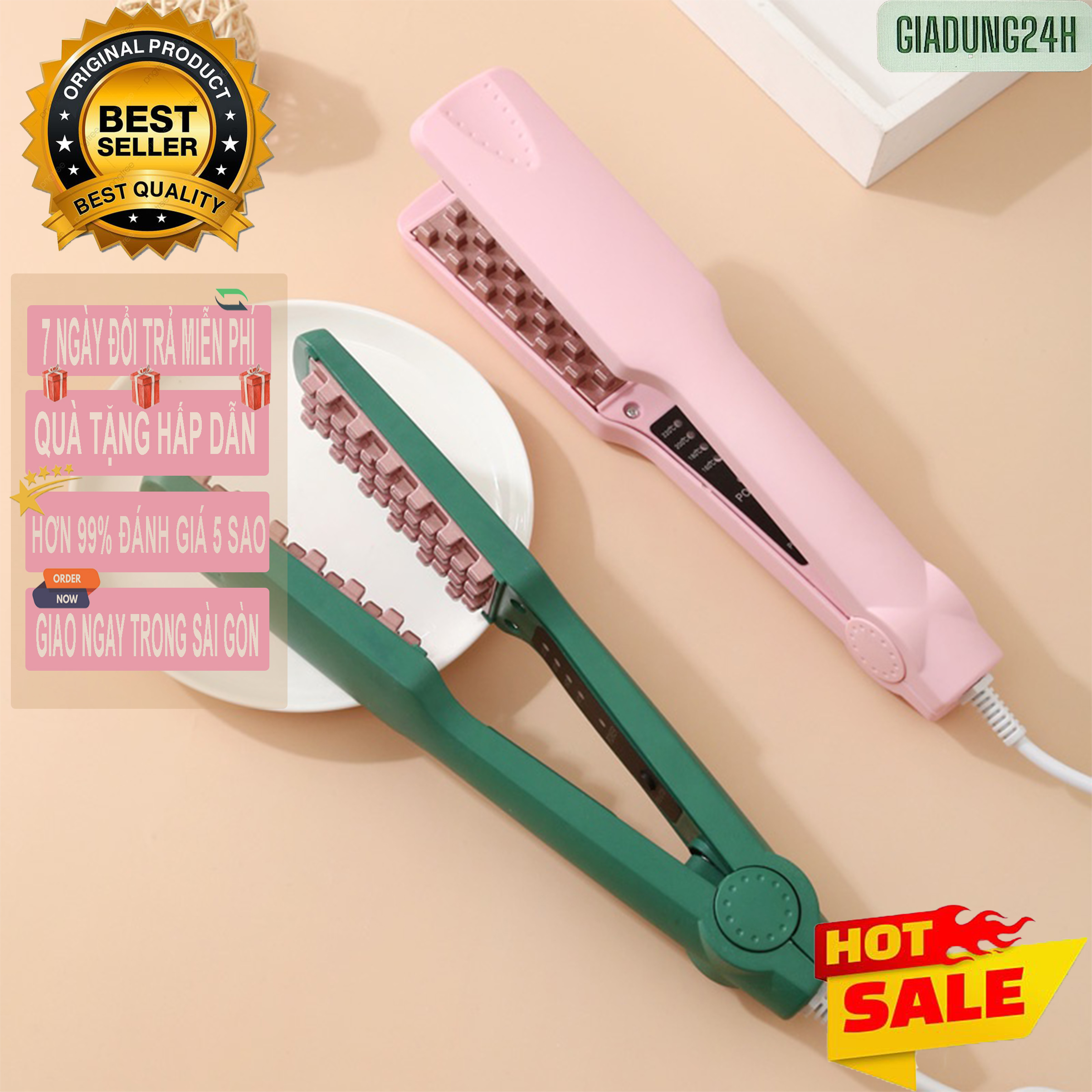 Máy bấm xù dập phồng chân vuông 2in1 - kéo duỗi cao cấp 5 mức nhiệt