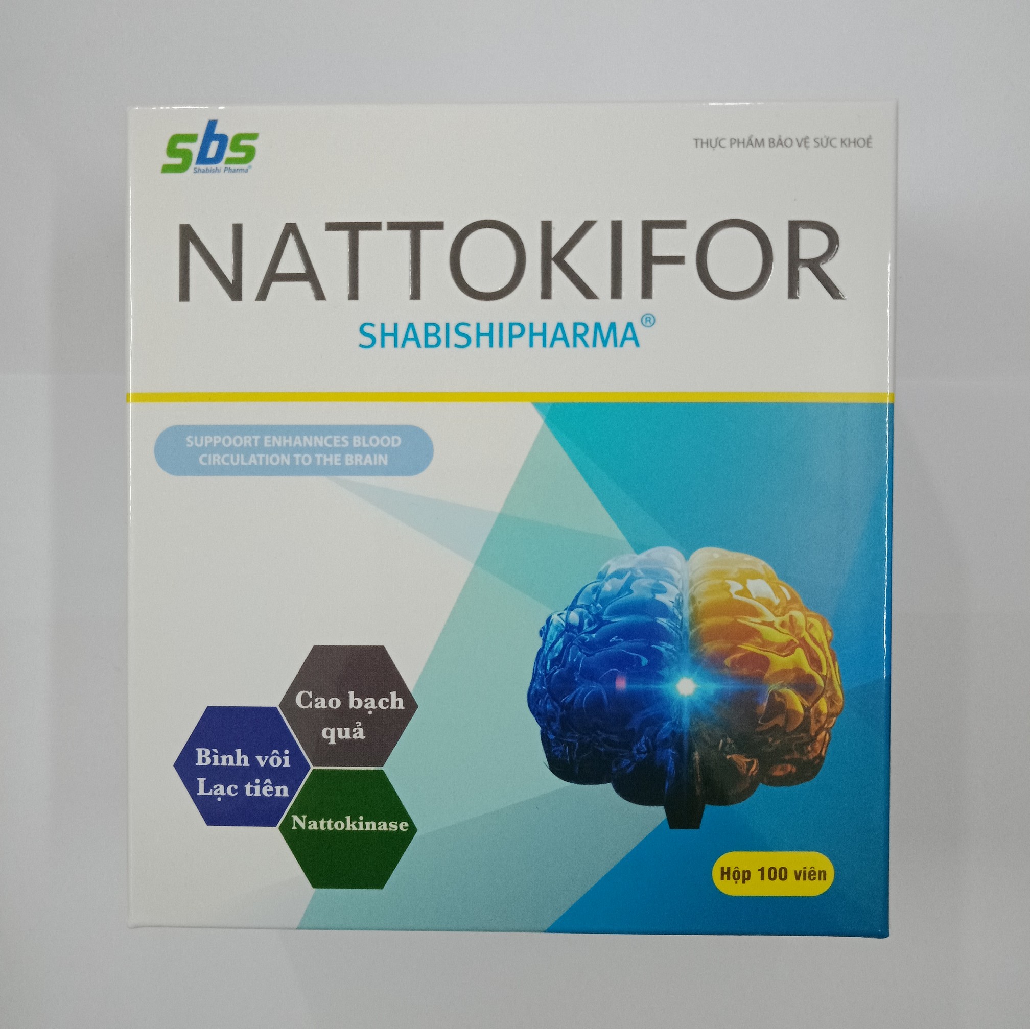 NATTOKIFOR- Hoạt huyết dưỡng não, tăng cường tuần hoàn não, đau dầu, chóng mặt, mất ngủ, dễ quên- chứa Cao bạch quả, bình vôi- Hộp 100 viên