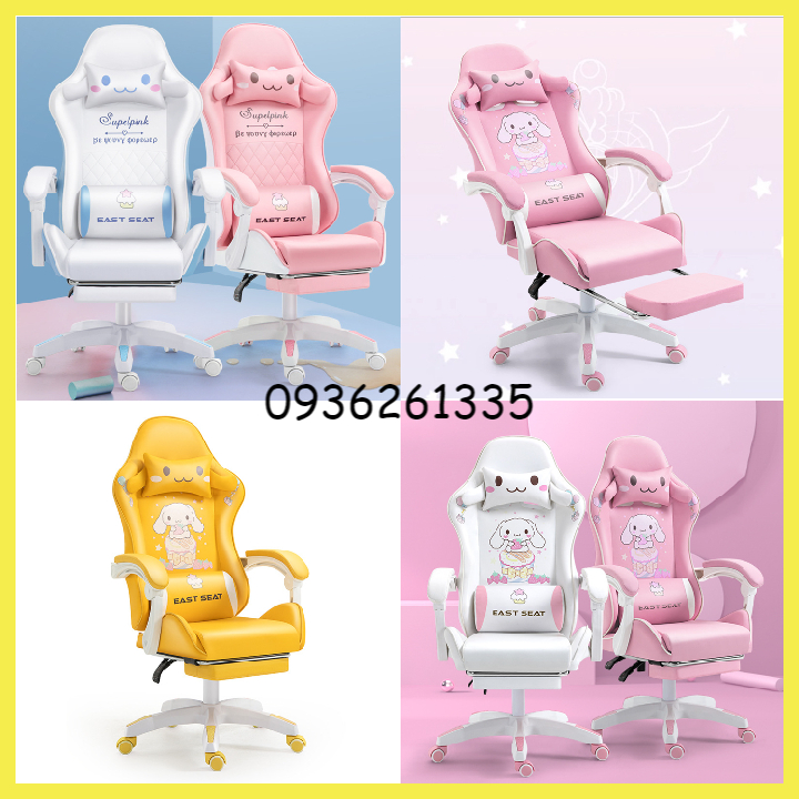 Ghế Gaming Bọc Da Pu Cao Cấp, Ghế chơi game màu hồng, Ghế Live Bigo Hình Họa Tiết Siêu Dể Thương Dành Cho Các Bạn Nữ, Có Gác Chân